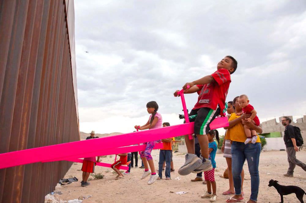 Teeter Totter Wall - pink seesaws across US-Mexico border