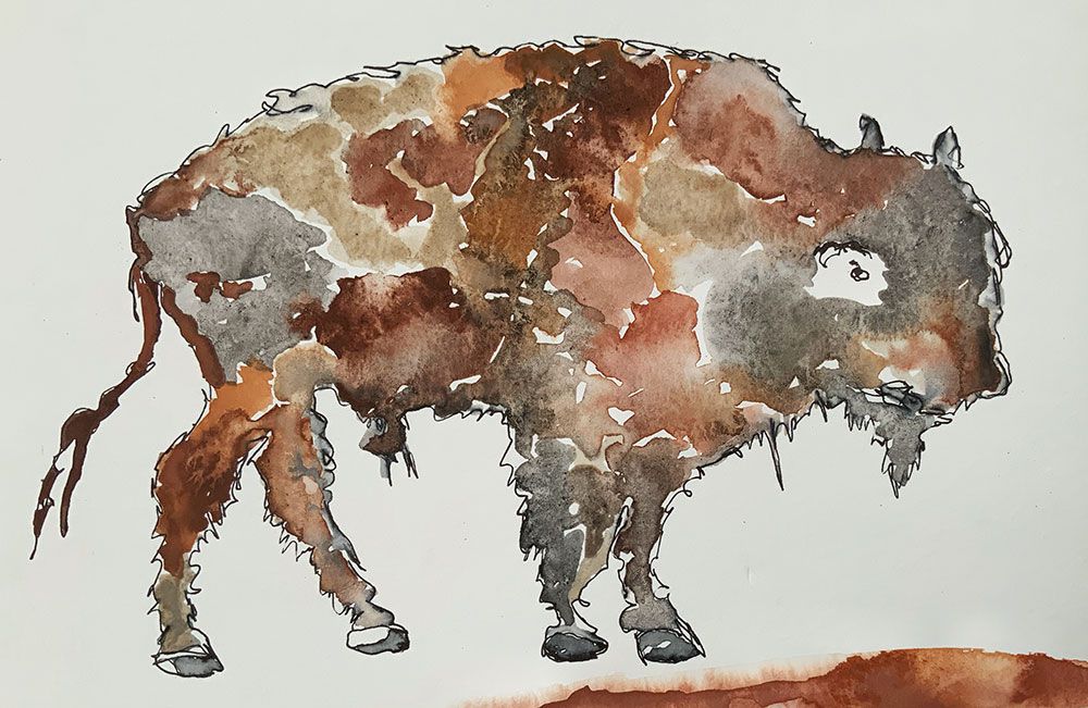 Pigments made of ancient Wyoming soils ash to paint a bison