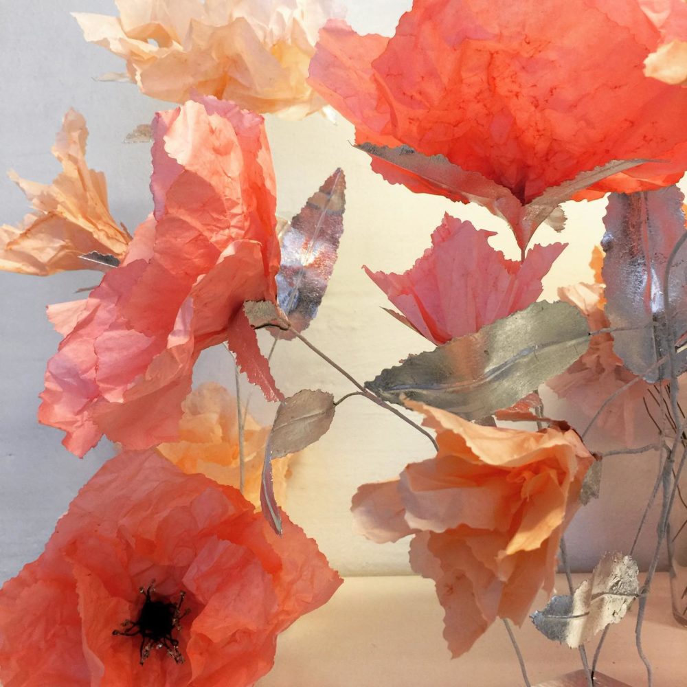 Violise Lunn's peach color paper flowers
