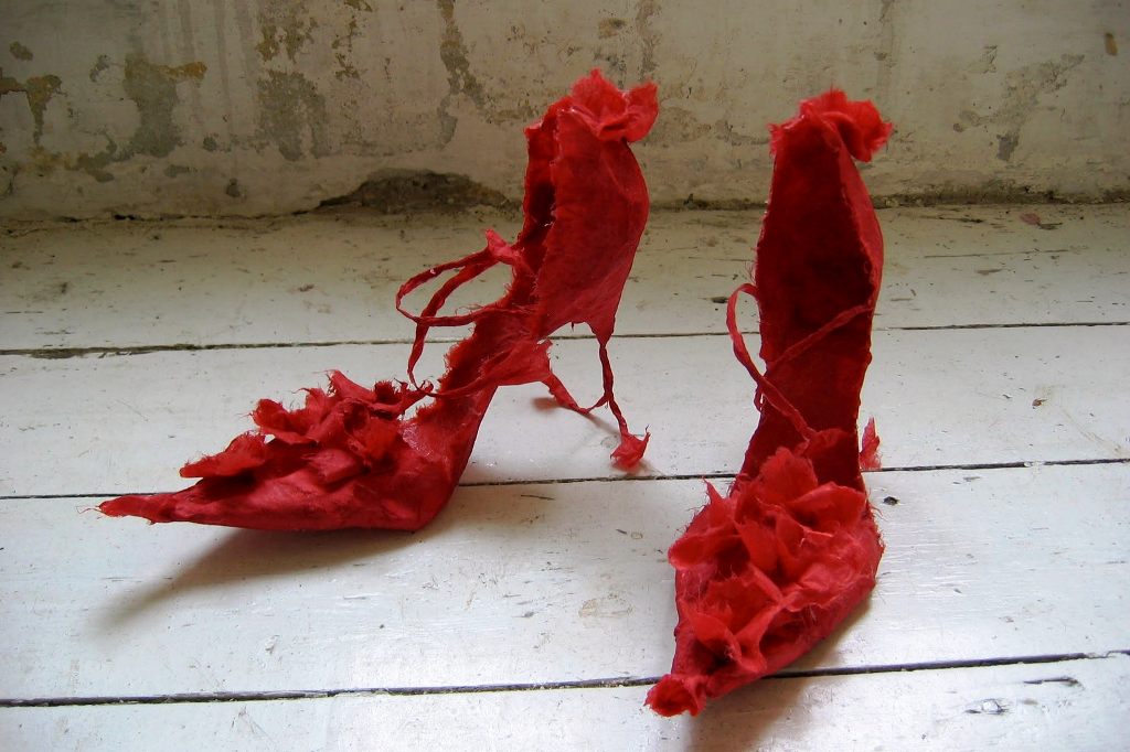 Violise Lunn's red paper shoes