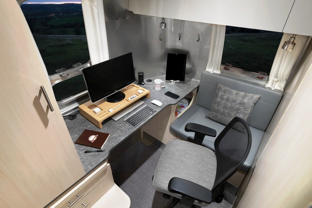 workplace space in airstream flying cloud trailer
