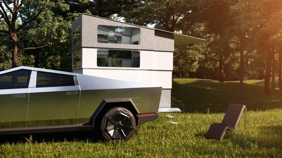 CyberLandr : A Disappearing Camper Van For Your Tesla Cybertruck