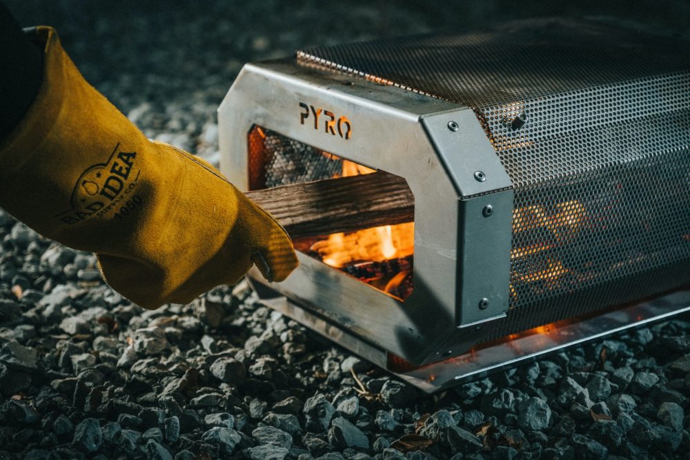 handling wood fuel of Pyro campfire pit