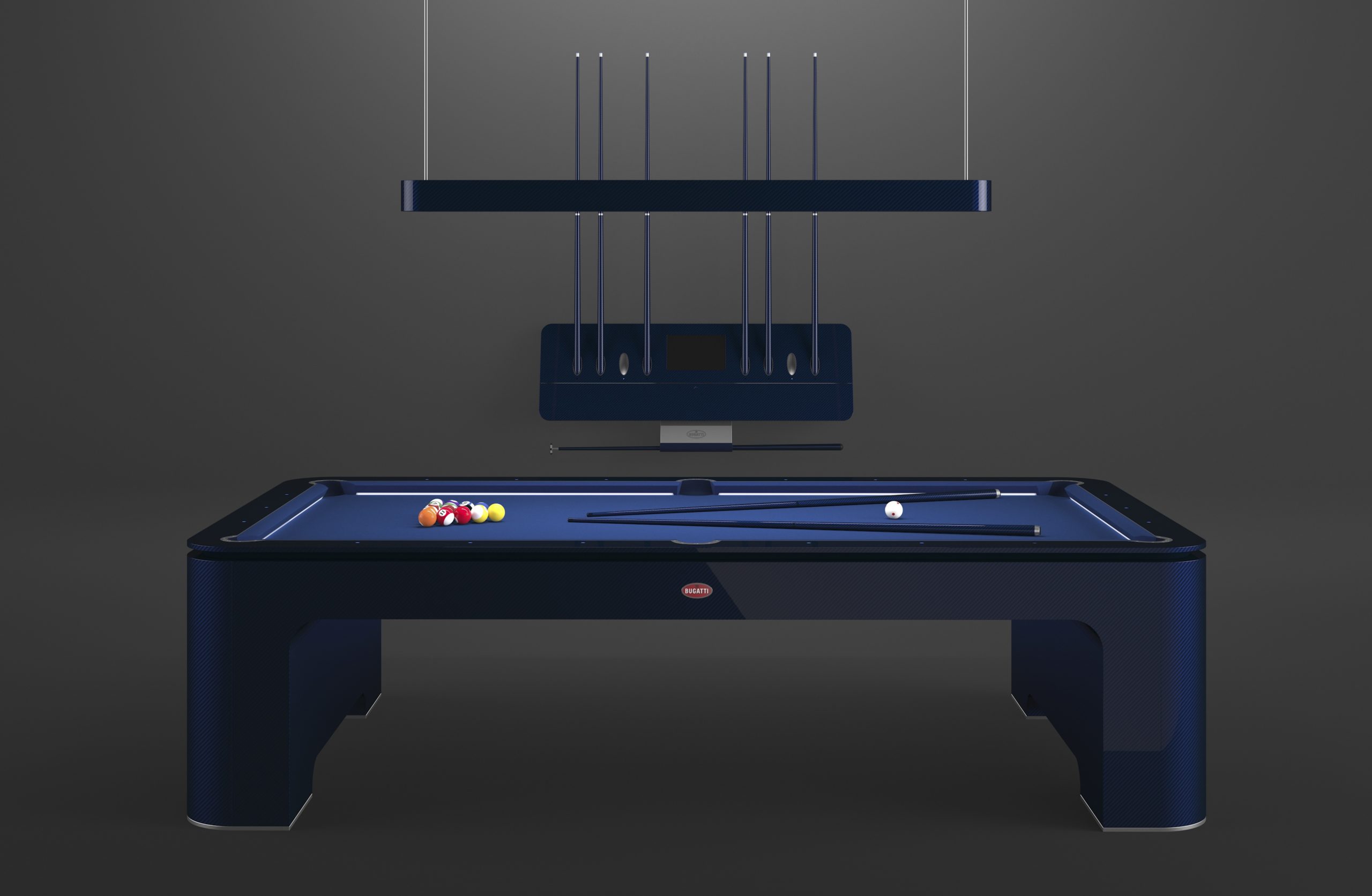 Bugatti Pool Table & wall-mounted cue support