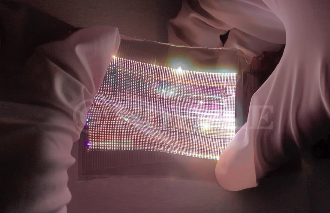 Twisting Royole stretchable micro-LED display