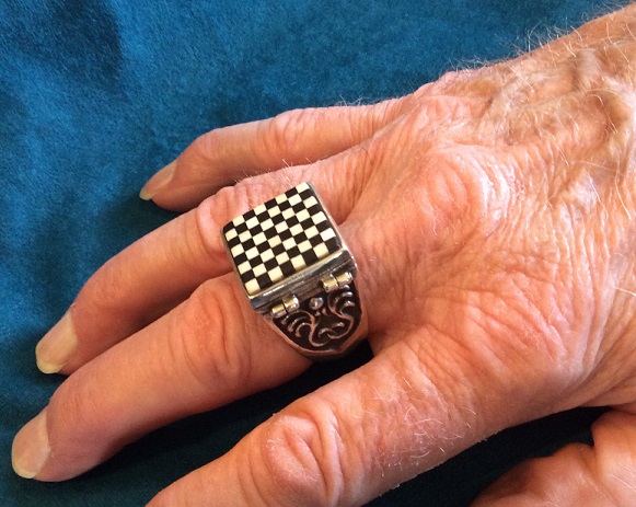 Wearing Miniature Chess Set Ring
