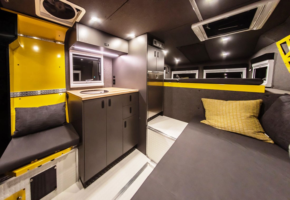 Loki Basecamp Falcon Cybertruck camper interiors