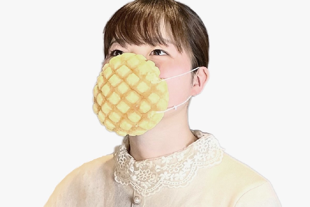 girl wearing Melonpan bread edible facemask