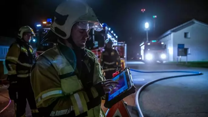 A fire fighter operating flight control system of Fotokit Sigma drone