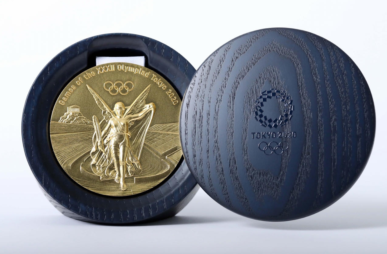 Wooden Olympic medal cases designed by Yamagami Mokko