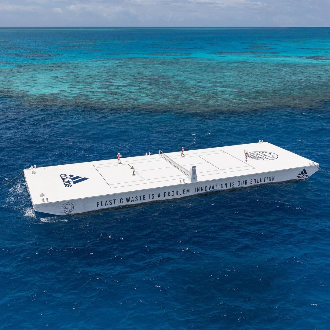 Adidas tennis court floating on great barrier reef