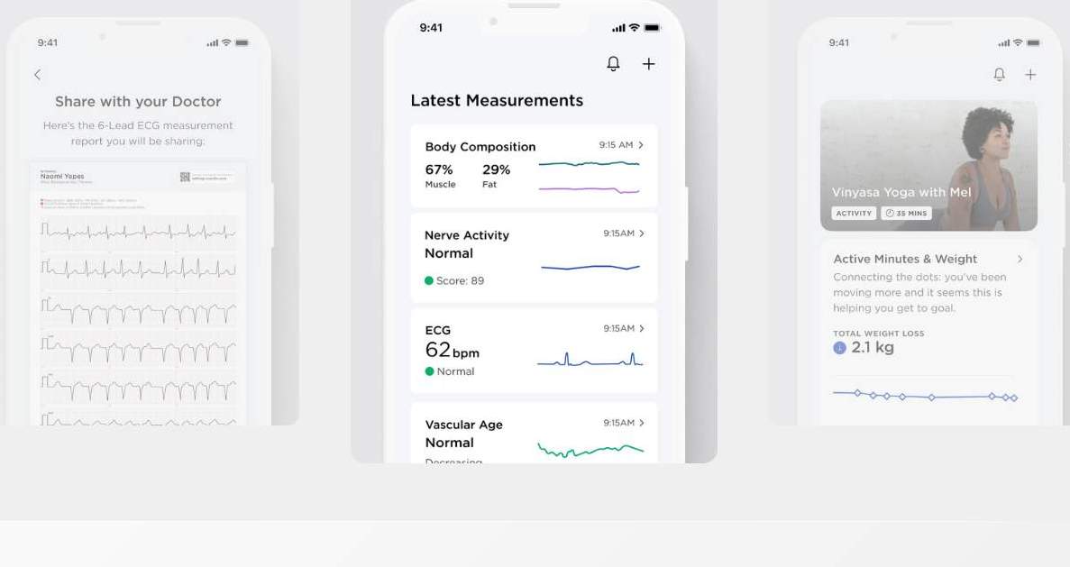 Health biomarkers showing on Withings app