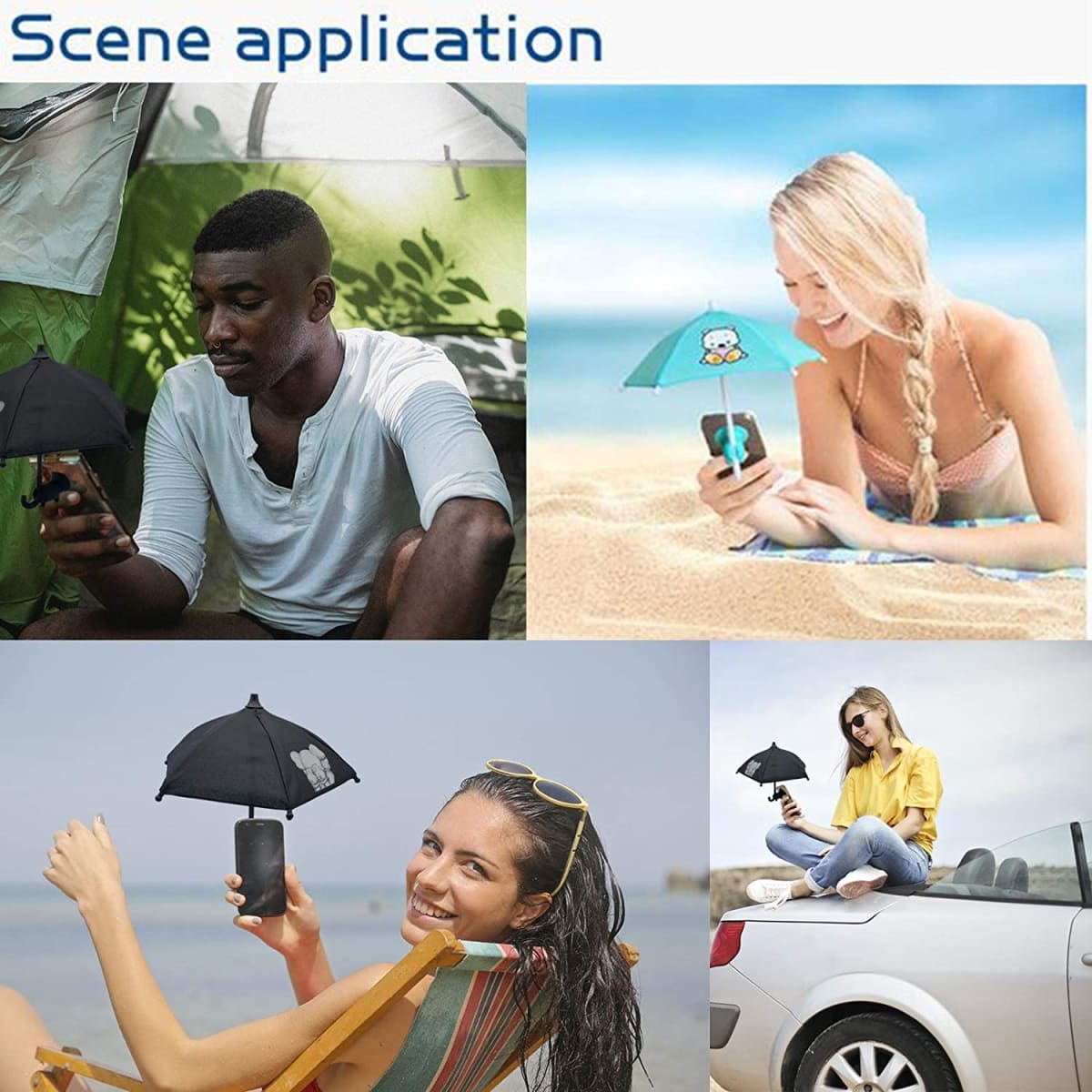 People using phone umbrella